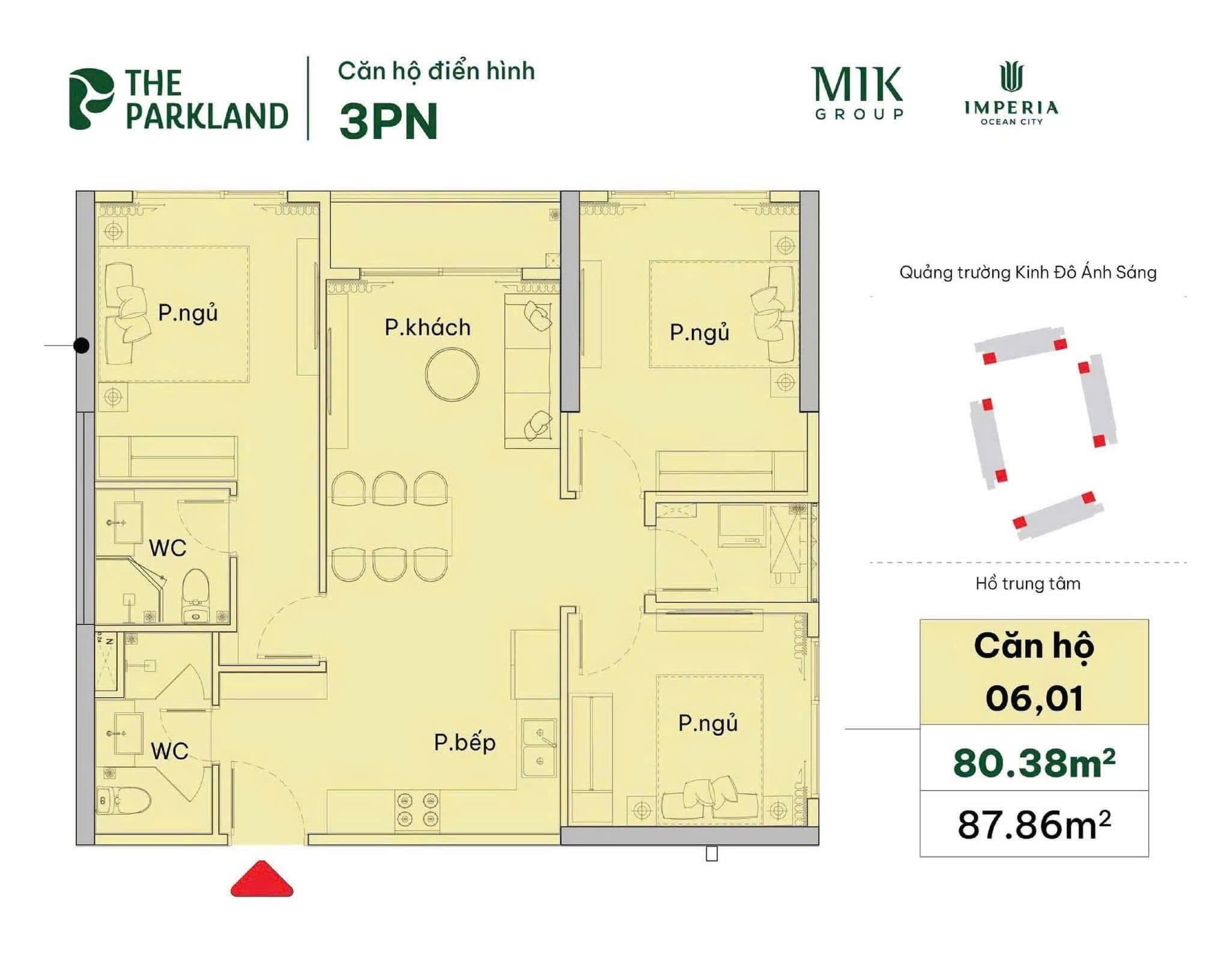 thiết kế căn hộ 3 phòng ngủ the parkland ocean park 2