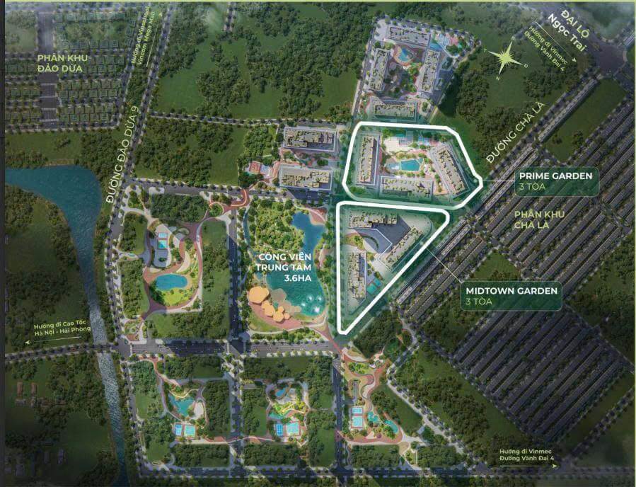 vị trí phân khu prime garden the parkland imperia ocean city